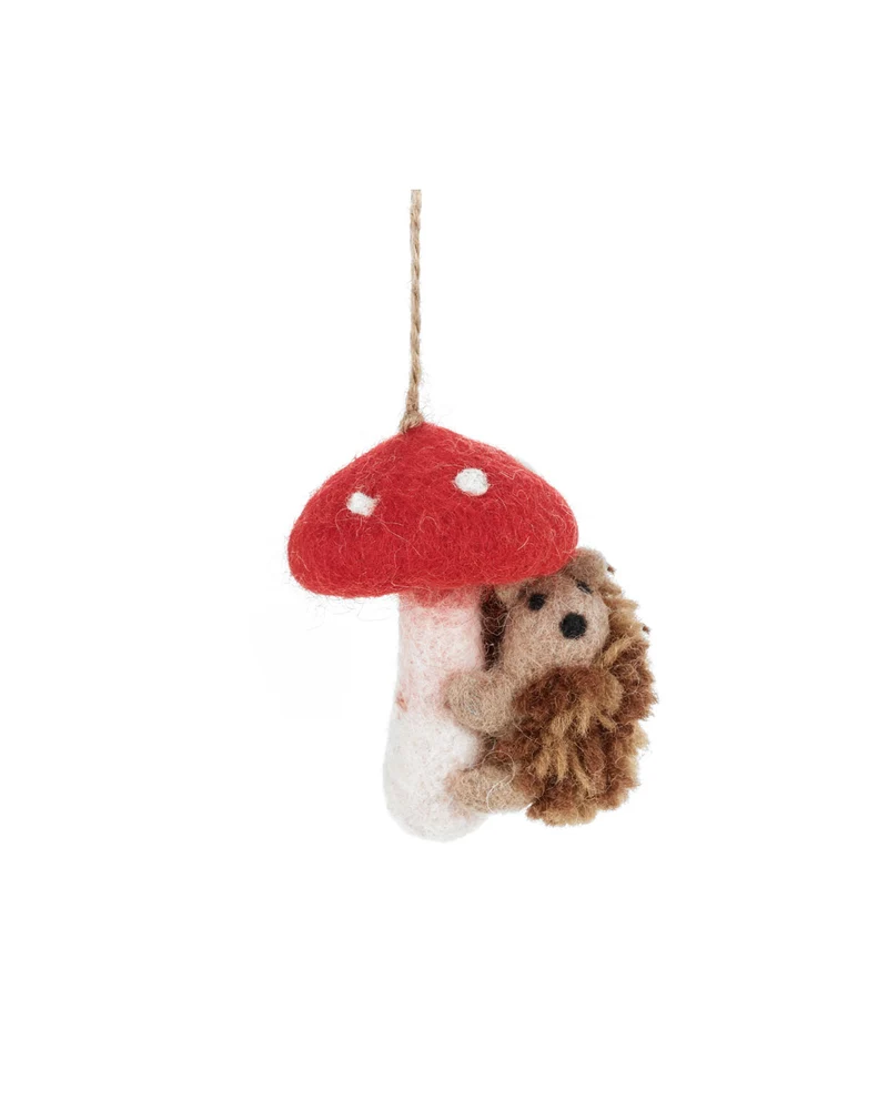 Igel mit Pilz Filzanhänger