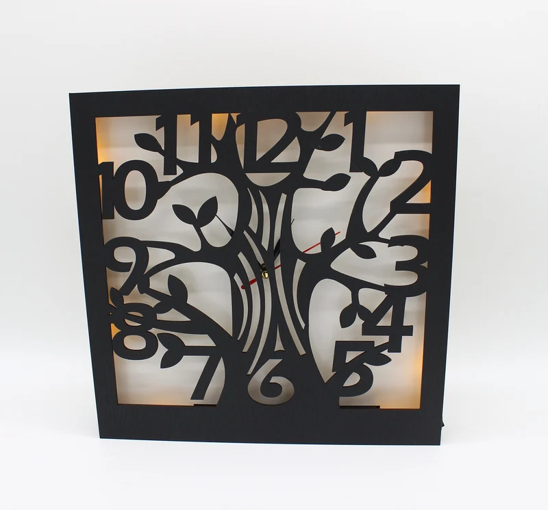 Holz LED Wanduhr "Baum", Wohn-Accessoire, Deko, Stimmungslicht, Design Wandobjekt