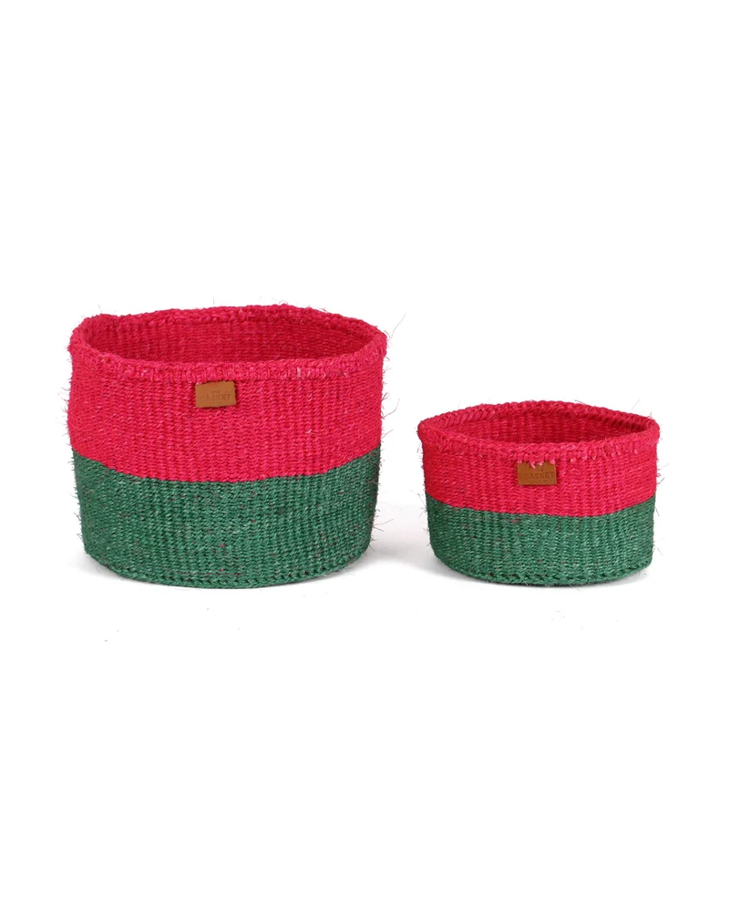HIJI: Pink and Green Colour Block Basket