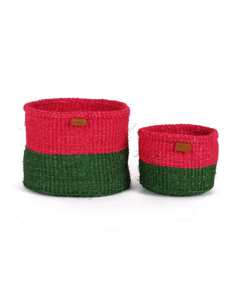 HEKIMA: Pink and Green Colour Block Basket