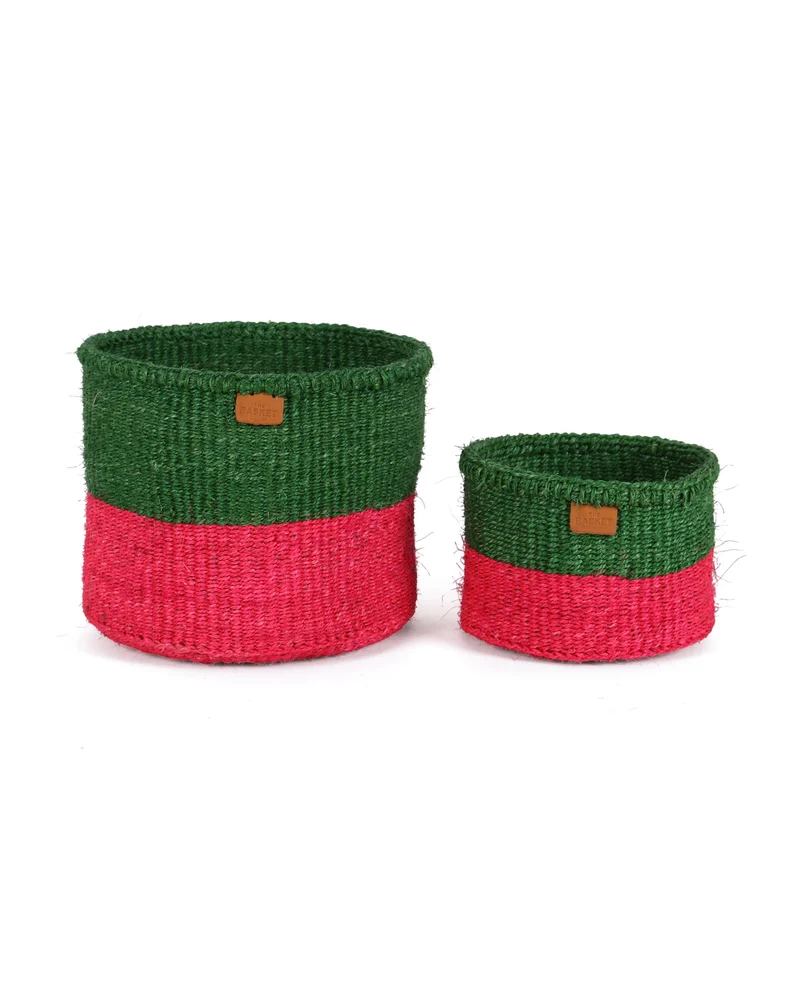 GOROFA: Green and Pink Colour Block Basket