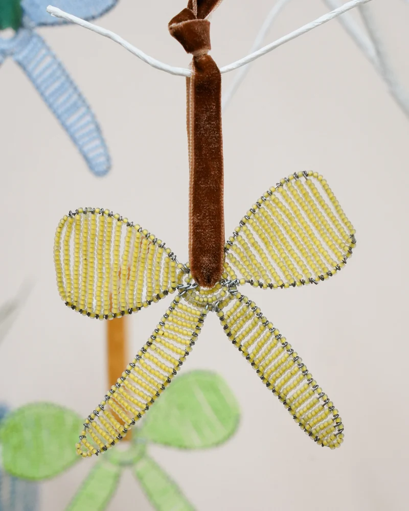 HAMA: Yellow Hand-beaded Pastel Bow-Shaped Decoration