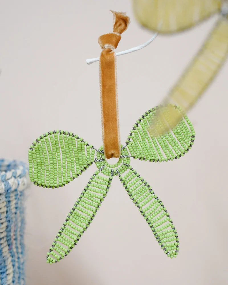JINSI: Green Hand-beaded Pastel Bow-Shaped Decoration