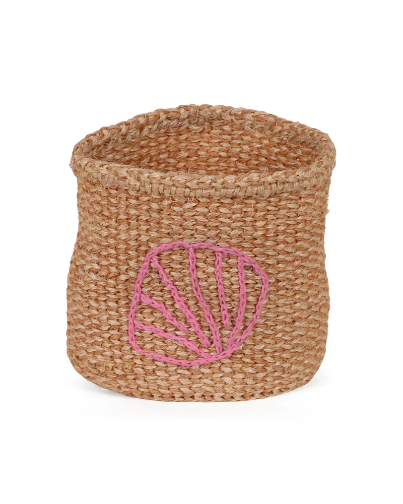 SABA: Shell - Pink Embroidered Sisal Basket