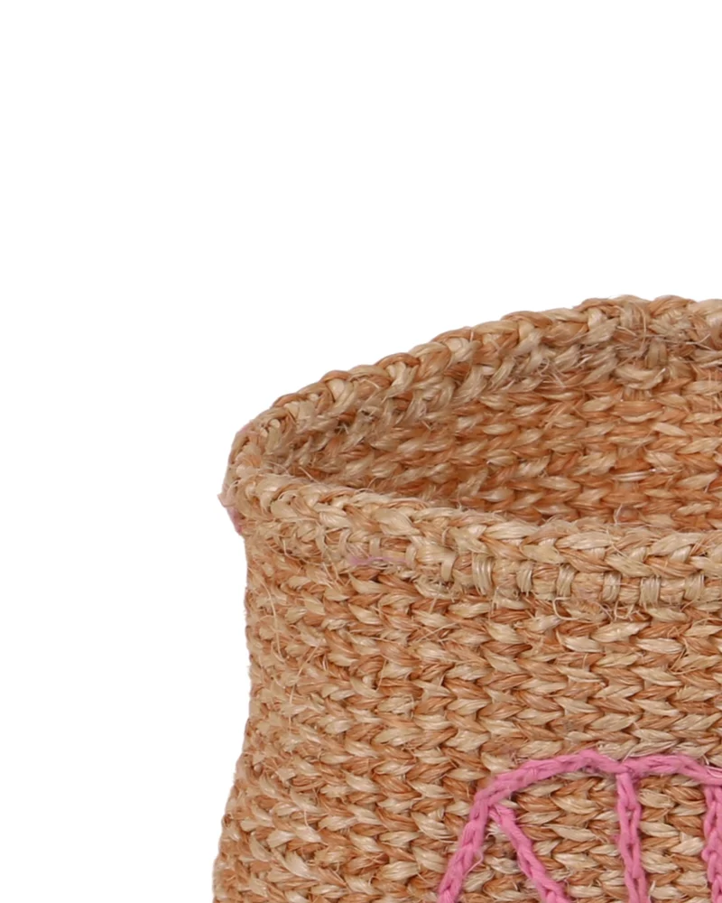SABA: Shell - Pink Embroidered Sisal Basket
