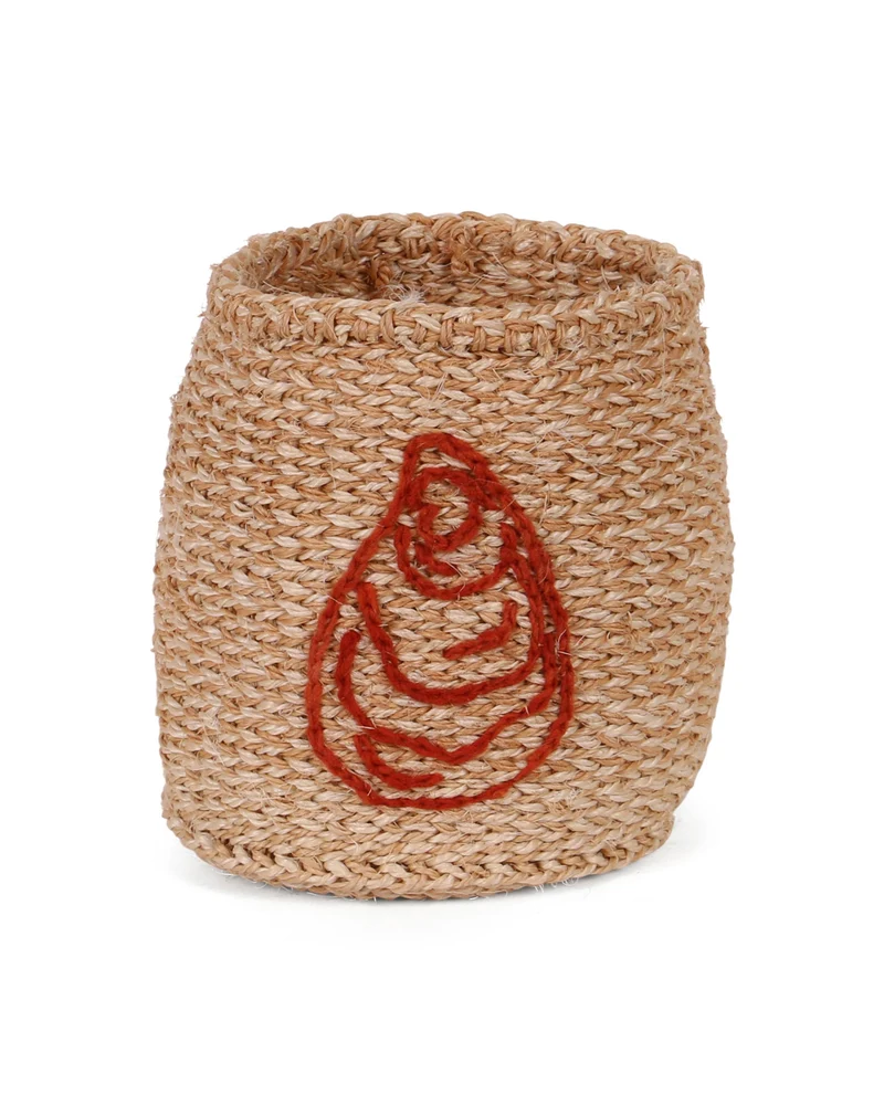 RAHA: Shell- Brown Embroidered Sisal Basket