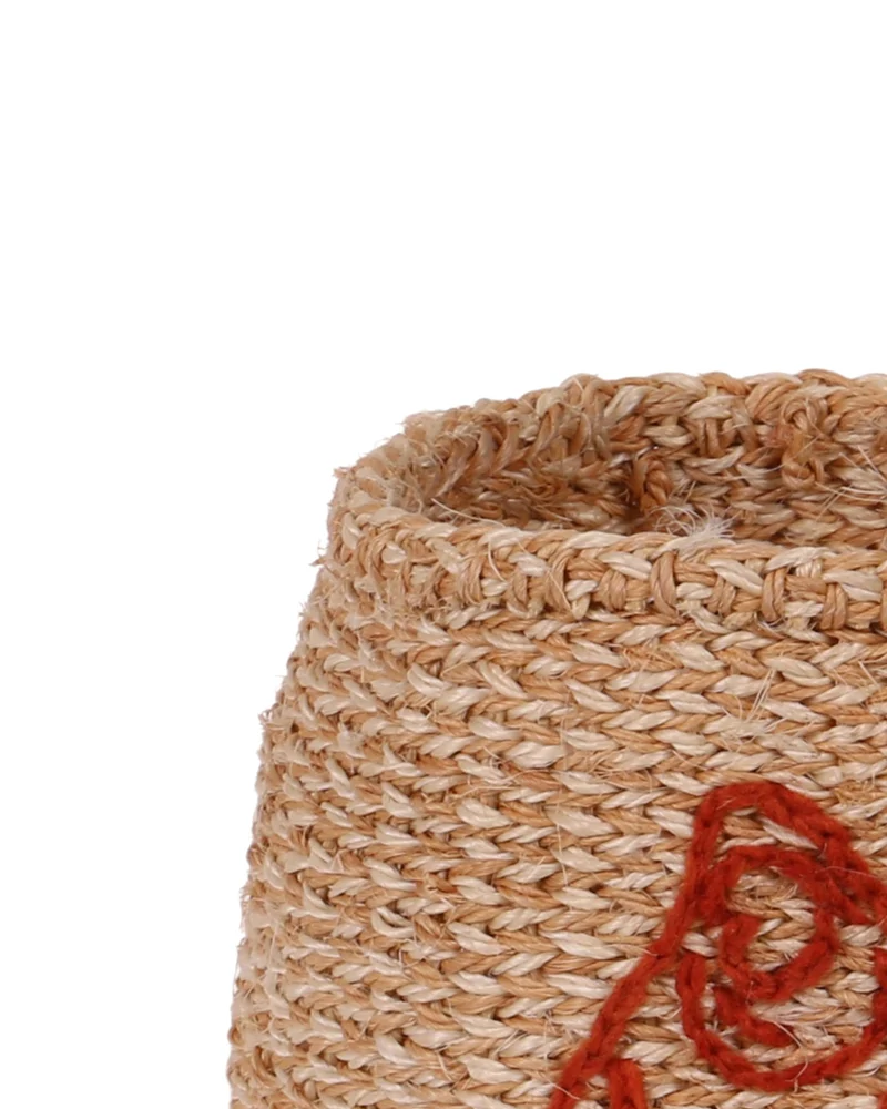 RAHA: Shell- Brown Embroidered Sisal Basket