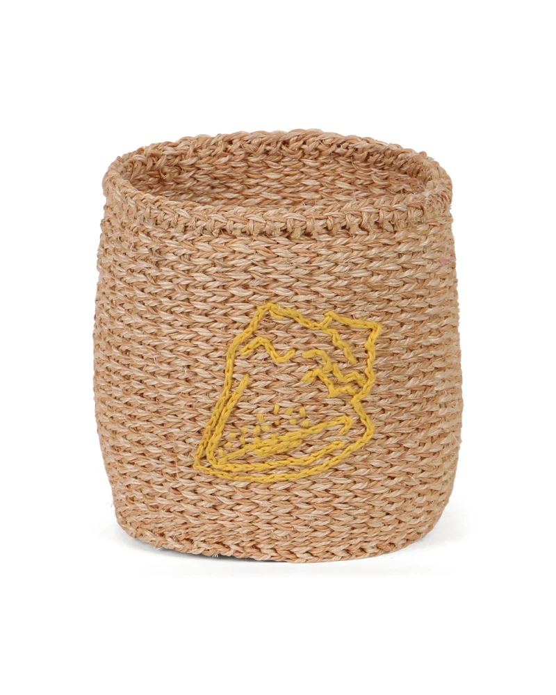 RAFIKI: Shell- Yellow Embroidered Sisal Basket