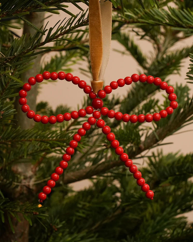 ENDA: Red Beaded Christmas Bow Tree Decoration