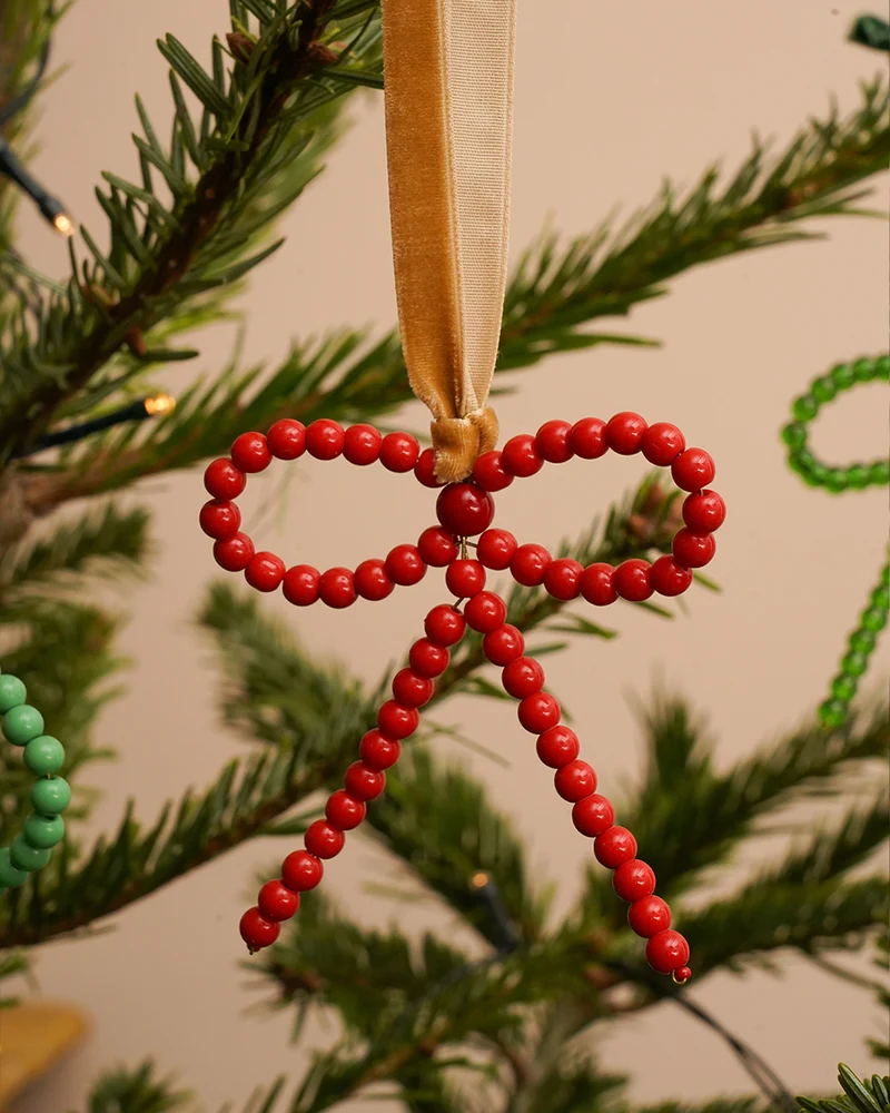 ENDA: Red Beaded Christmas Bow Tree Decoration