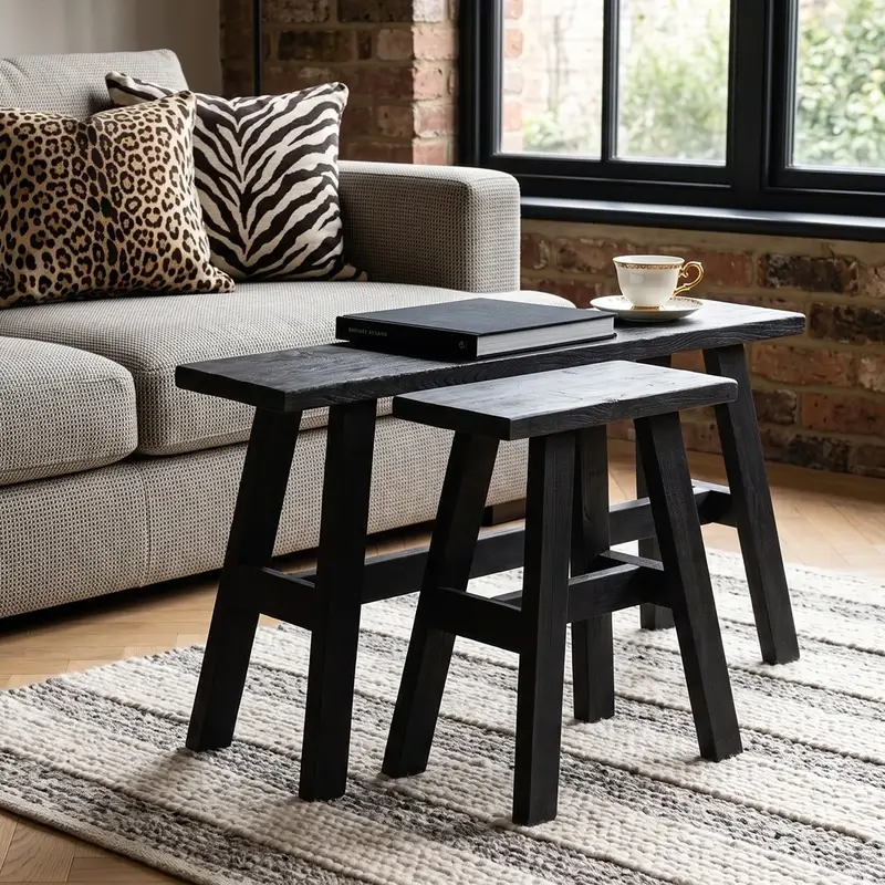 Beistellhocker Holz schwarz – Factory