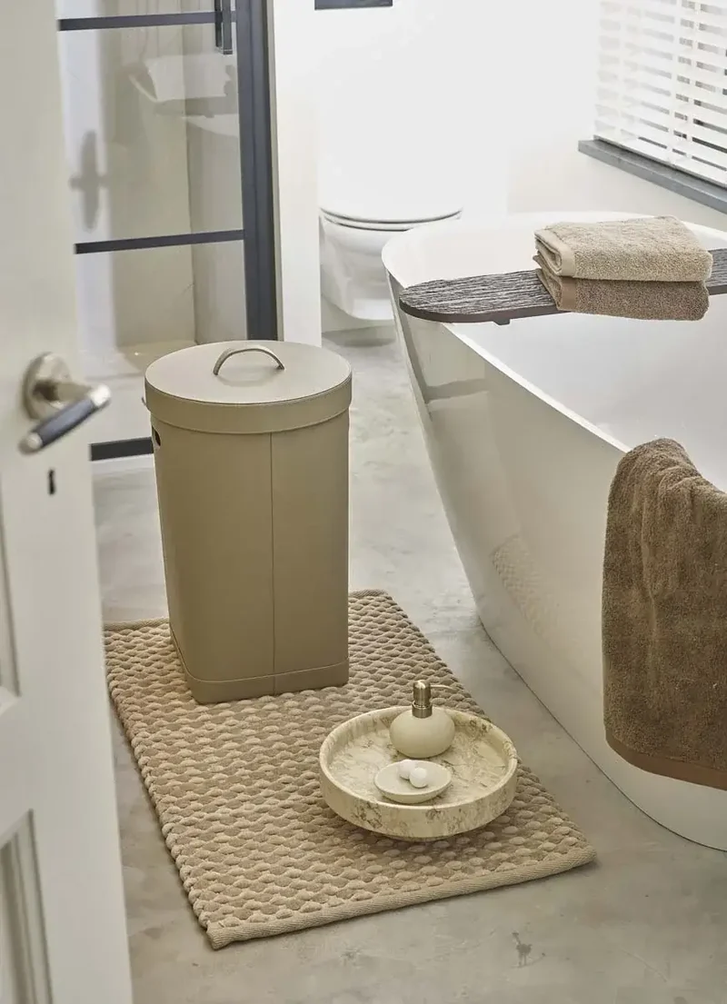 Wäschetonne mit Decke aus Echtleder Lotus Taupe
