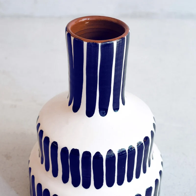Große gestufte Vase in Blau