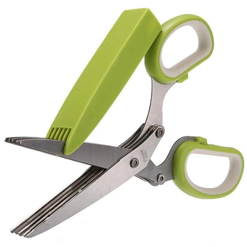 Kräuterschere mit 5fach-Klinge und Reinigungskamm, Küchenhelfer