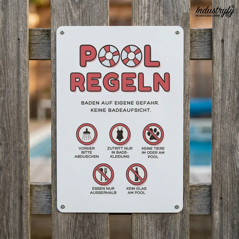 Metallschild | Pool Regeln No4