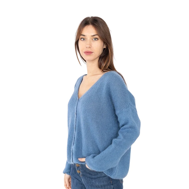 Strickjacke - MINNA - Mohair Wolle - hellblau