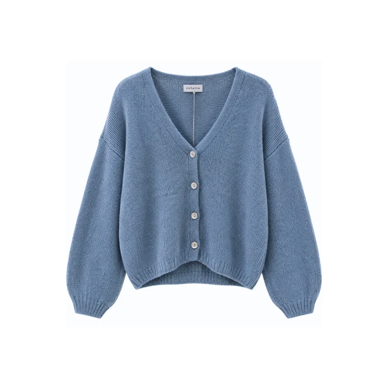 Strickjacke - MINNA - Mohair Wolle - hellblau