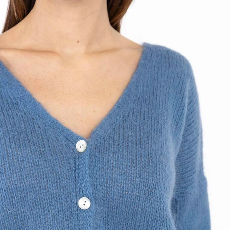 Strickjacke - MINNA - Mohair Wolle - hellblau