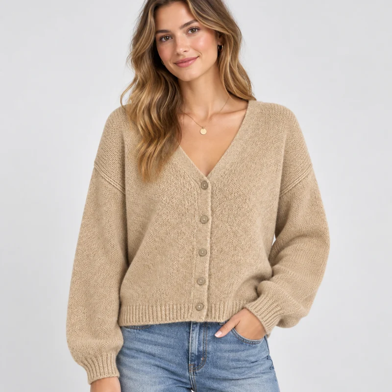 Strickjacke - MINNA - Mohair Wolle - beige