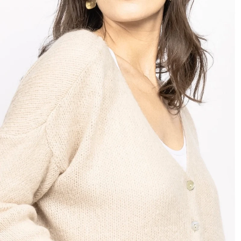 Strickjacke - MINNA - Mohair Wolle - beige
