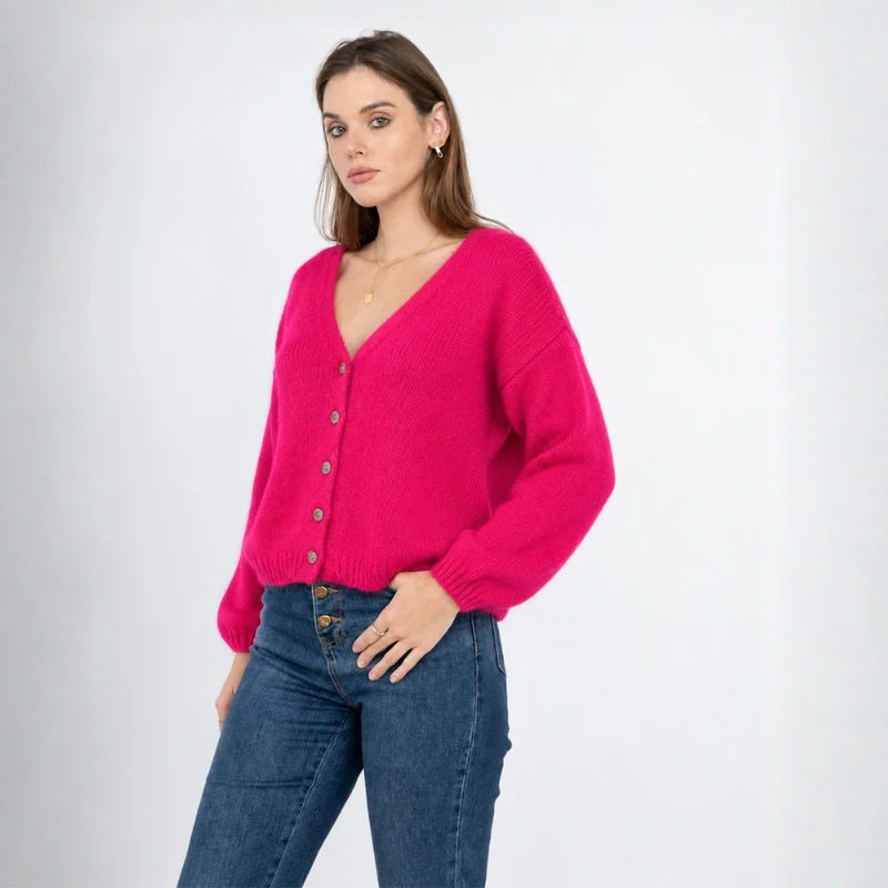 Strickjacke - MINNA - Mohair Wolle - pink