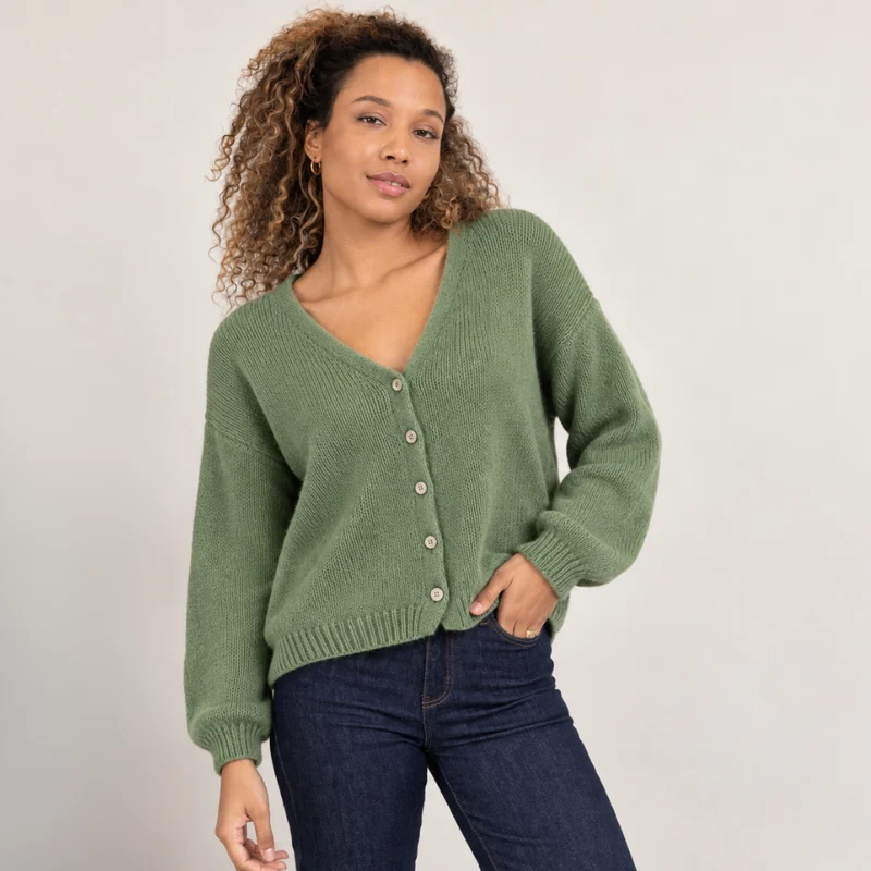 Strickjacke - MINNA - Mohair Wolle - hellgrün