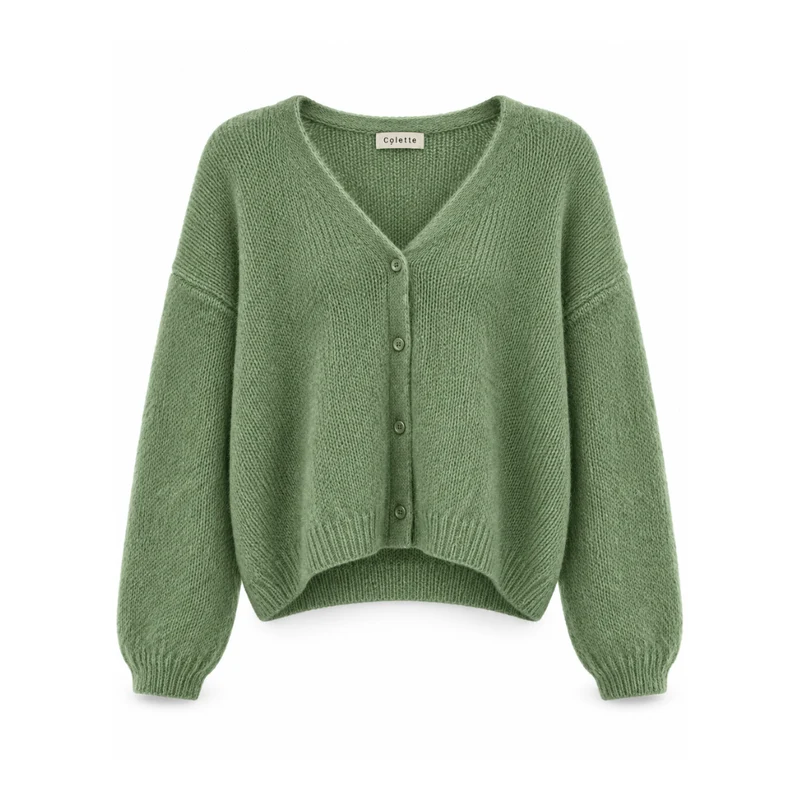 Strickjacke - MINNA - Mohair Wolle - hellgrün