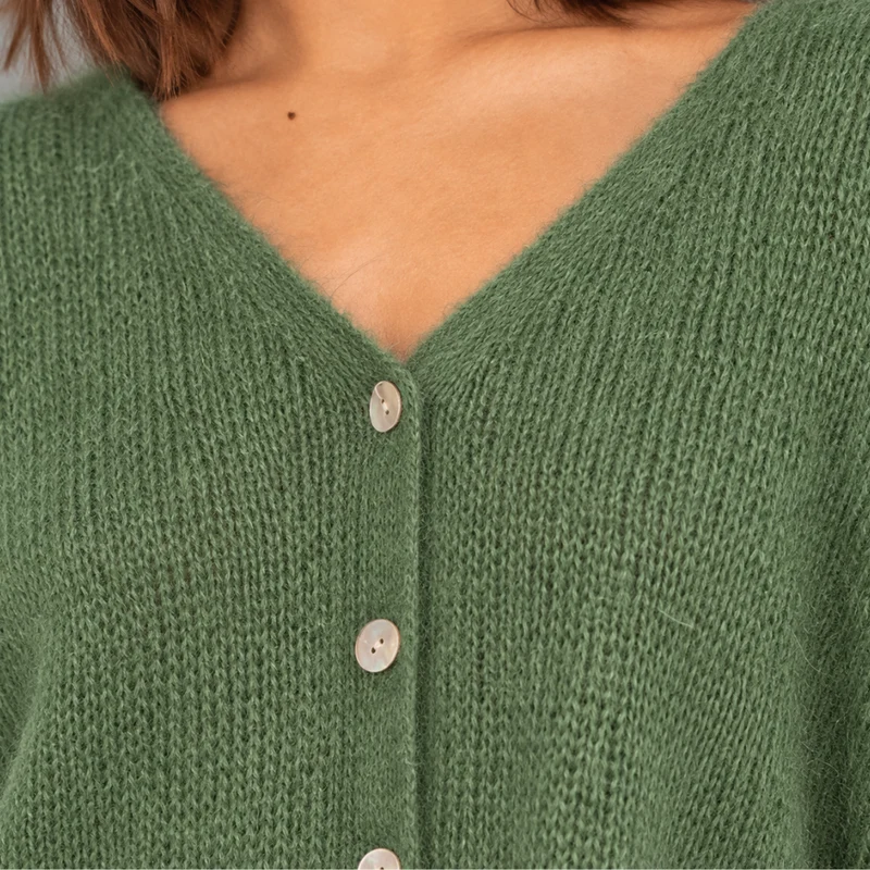 Strickjacke - MINNA - Mohair Wolle - hellgrün