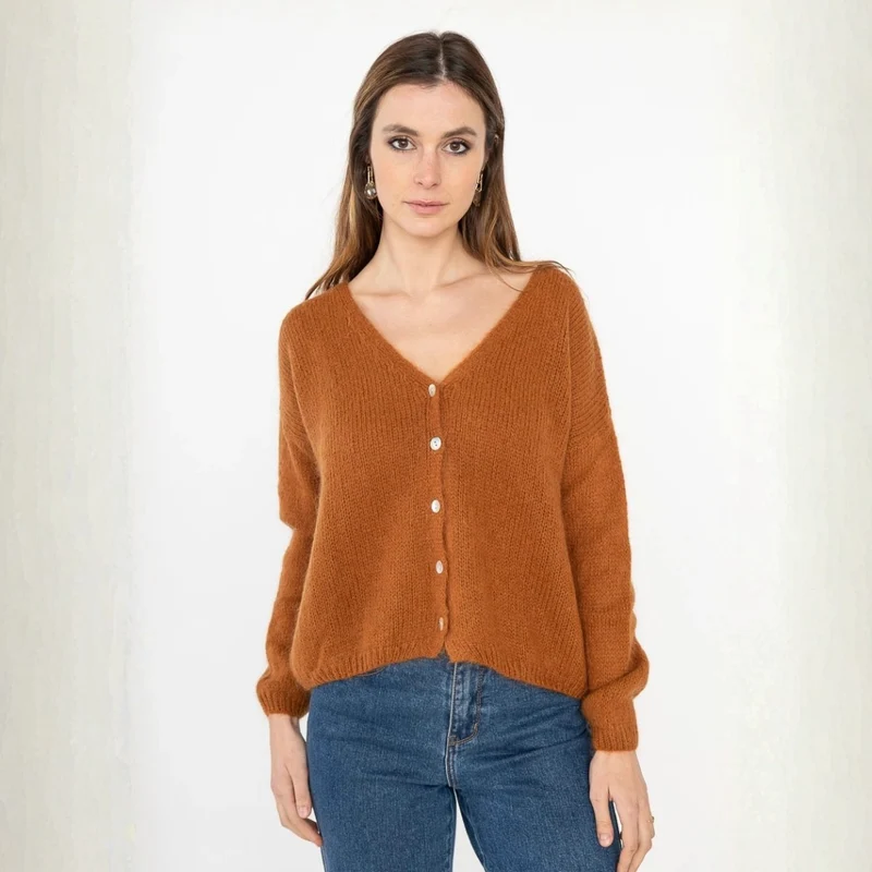 Strickjacke - MINNA - Mohair Wolle - senfgelb