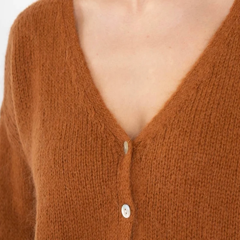 Strickjacke - MINNA - Mohair Wolle - senfgelb