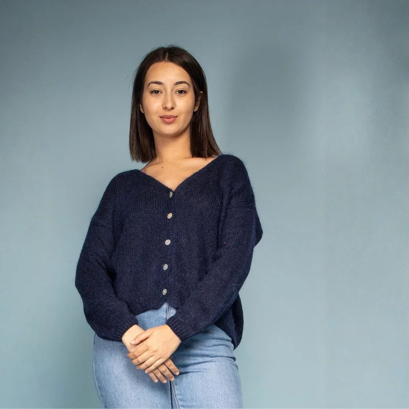Strickjacke - MINNA - Mohair Wolle - dunkelblau