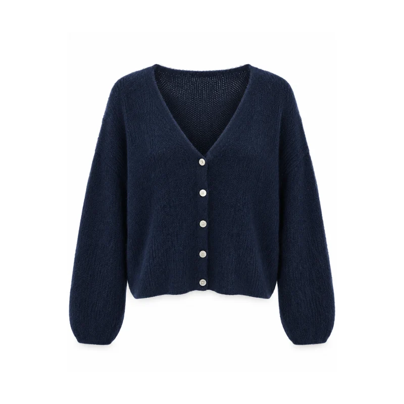 Strickjacke - MINNA - Mohair Wolle - dunkelblau