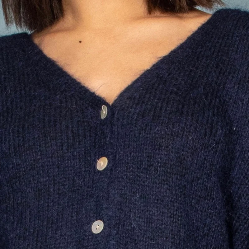 Strickjacke - MINNA - Mohair Wolle - dunkelblau