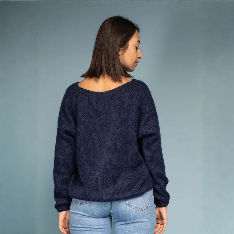 Strickjacke - MINNA - Mohair Wolle - dunkelblau