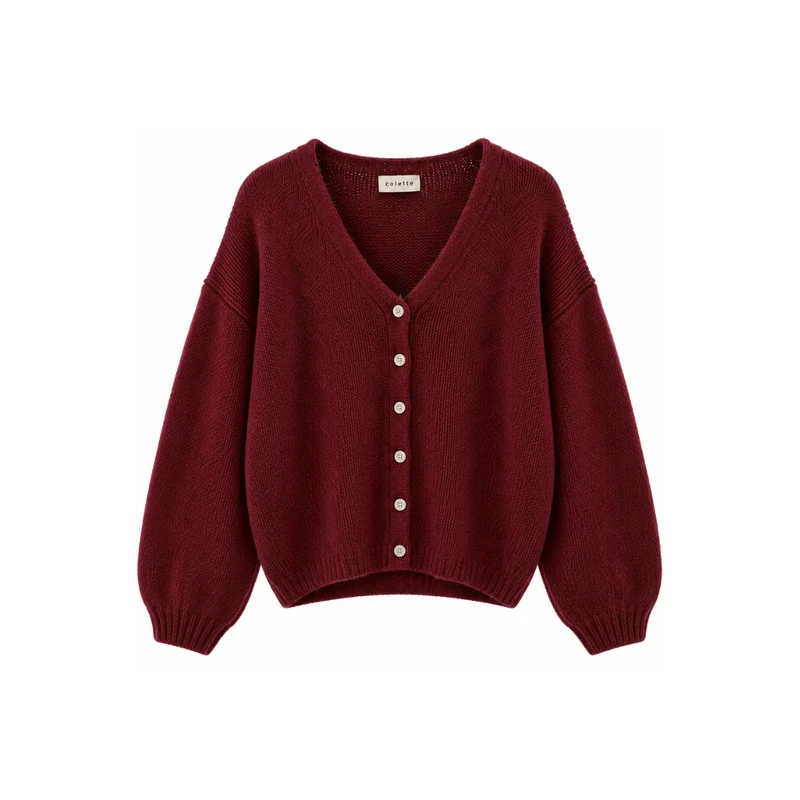 Strickjacke - MINNA - Mohair Wolle - dunkelrot