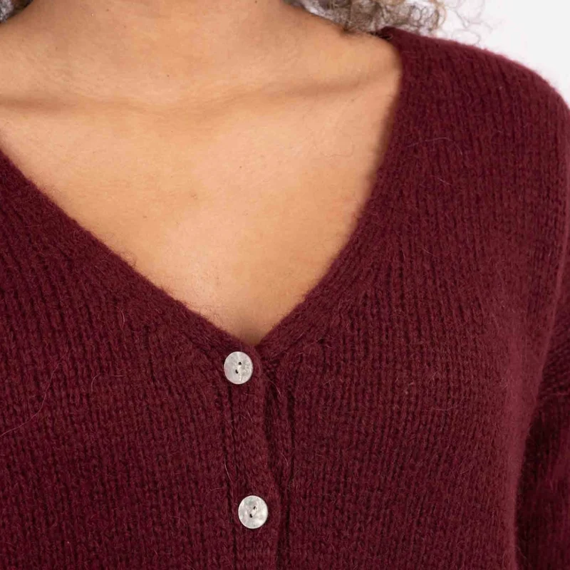 Strickjacke - MINNA - Mohair Wolle - dunkelrot