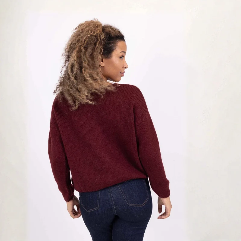 Strickjacke - MINNA - Mohair Wolle - dunkelrot
