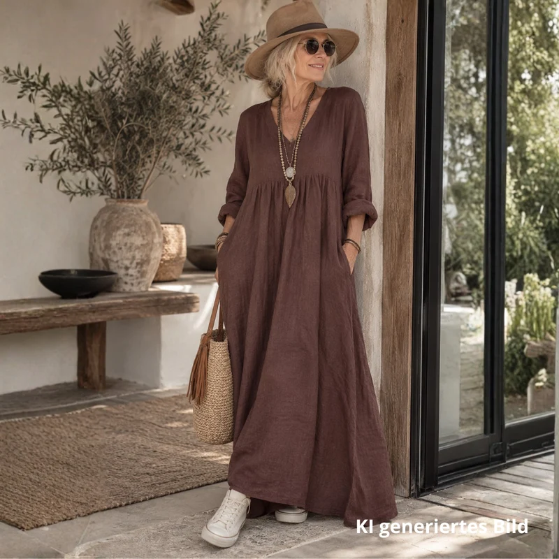 Leinenkleid - 100% Leinen - schokobraun