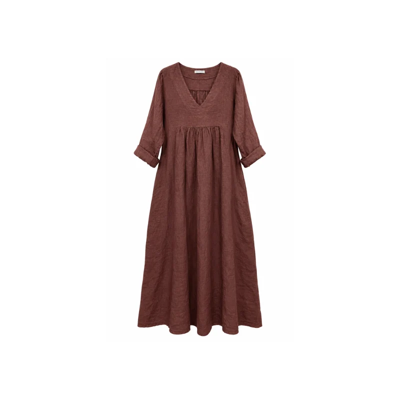 Leinenkleid - 100% Leinen - schokobraun
