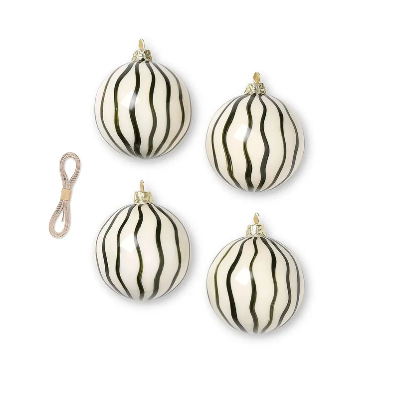 Glass Ornaments Lines Christbaumkugeln handbemalt 4er-Set - ferm LIVING
