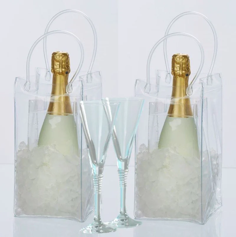 Flaschenkühler Eistasche, Weinkühler, Getränkekühler Garten, Sektkühler, 2er Set, transparent