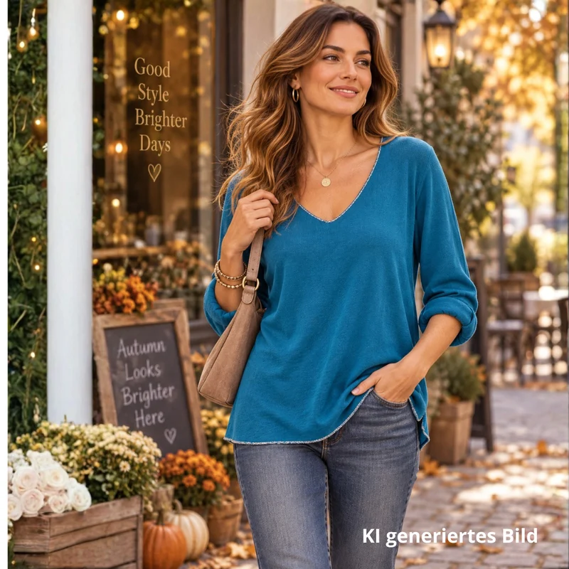 Langarm Shirt - COLETTE - petrolblau