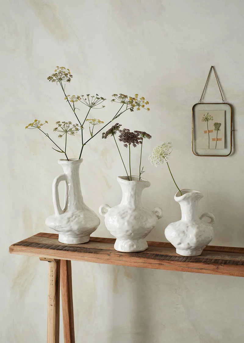 Vase mit Henkel Steingut Weiss 22 / 26 cm