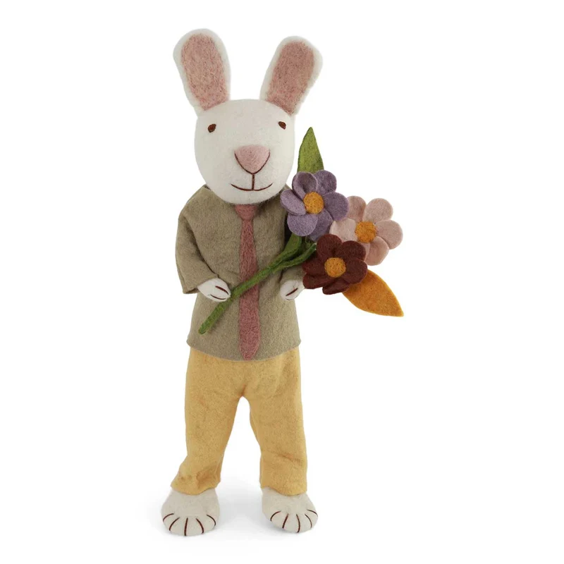 XXL Filzhase mit Blumenstrauß Osterdeko Weiss 60 cm