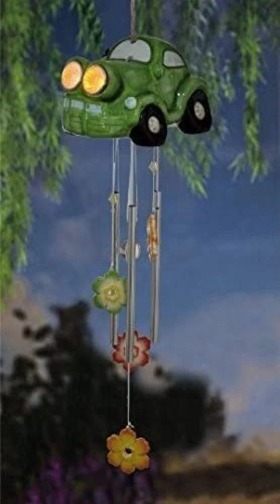 Solar Windspiel "Crazy Car", LED Leuchte, Gartendekoration, Klangspiel