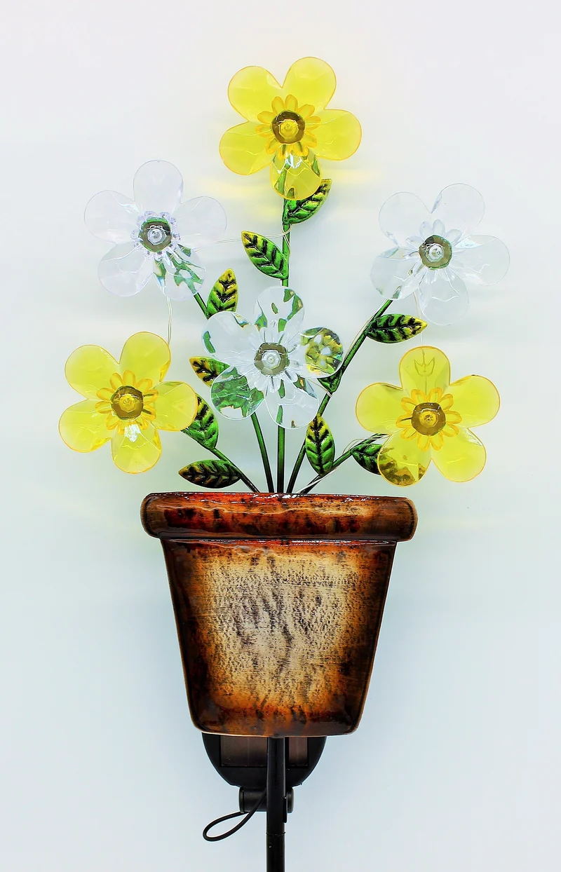Solar Blumenstrauß in Metalltopf, LED Leuchte, Stehleuchte, Lampe