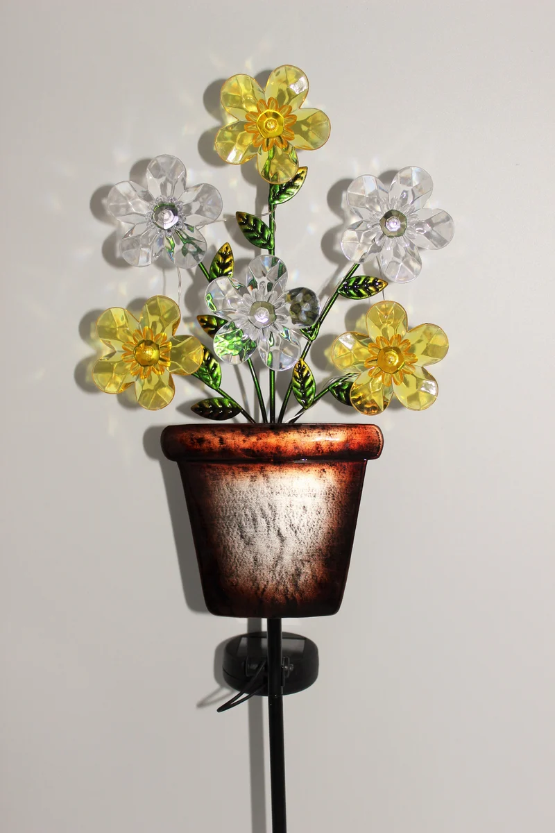 Solar Blumenstrauß in Metalltopf, LED Leuchte, Stehleuchte, Lampe