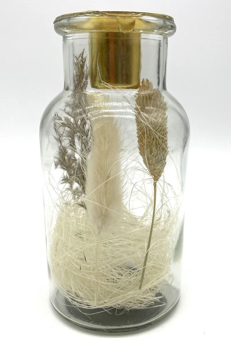 Teelichthalter im Glas, Motiv Trockenblumen, Dekoration