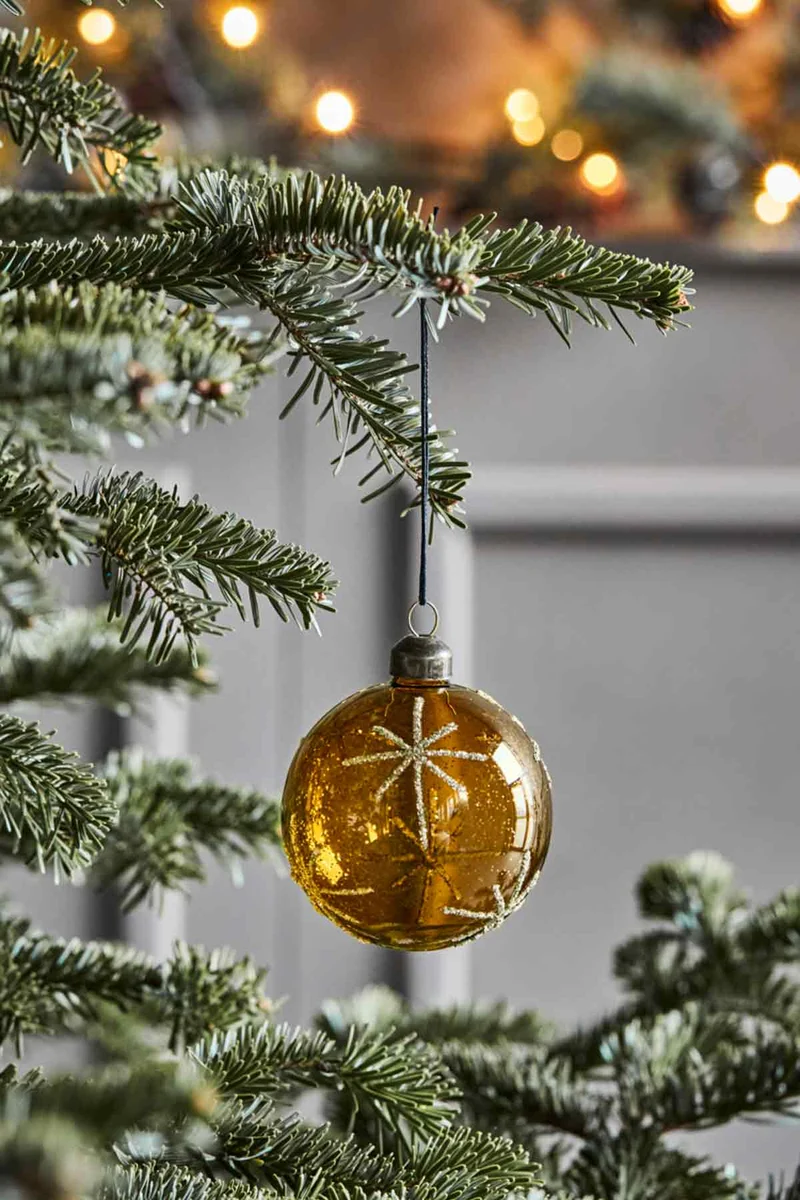 Weihnachtskugel Star Glas Baumschmuck Amber/Gold 8 cm