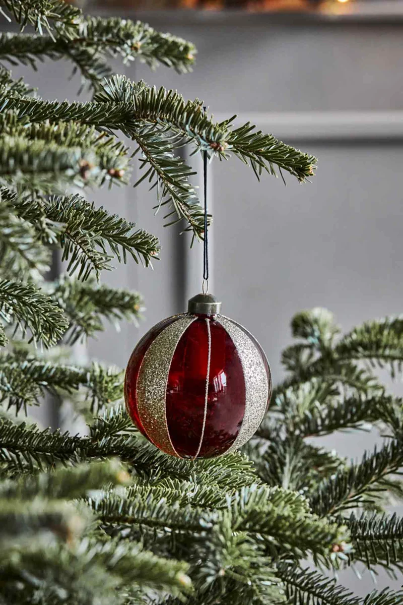 Weihnachtskugel Mult Baumschmuck Streifen Rot 10 cm